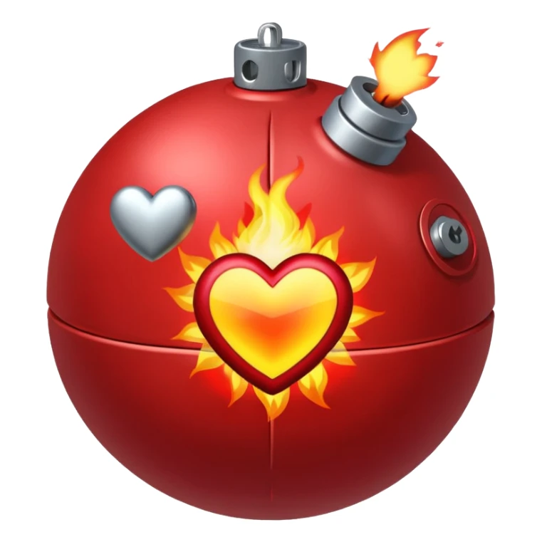 A spherical shaped bomb, red in colour, fuse burning with a heart. sticker