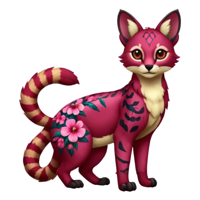 Colorful dark tropical ruby rose floral butterfly exotic cute cool beautiful shiny beautiful fantasy-caracal-civet-genet-sergal-vernid-serval-Gryphon-Cacomistle-Trico-oncilla-animal-Fakémon-hybrid-fursona (full body) sticker