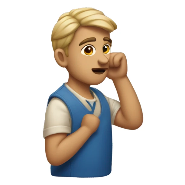 The man holds his hand behind his ear and bites his lip sticker