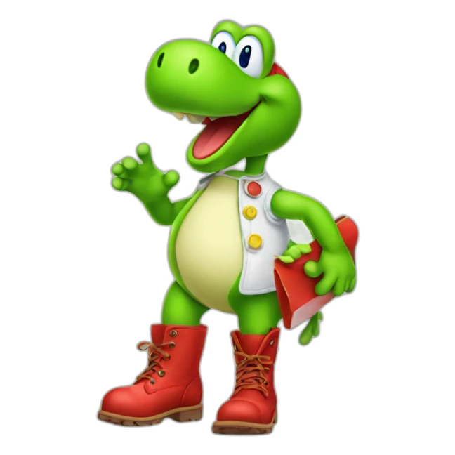 yoshi wearing red boots holding a sign  sticker