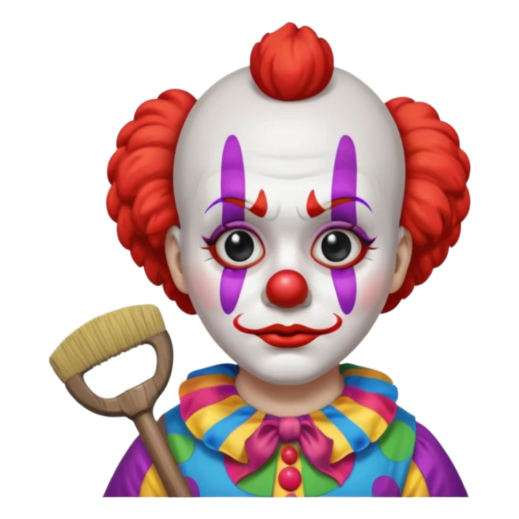 a sad clown with a broom and an axe sticker