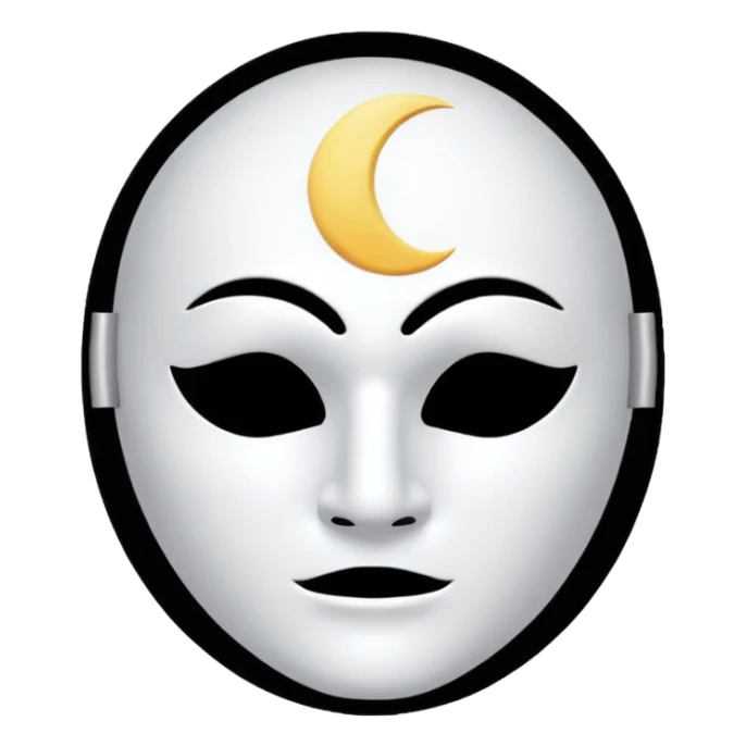 blank white no-mouth-hole masculine mask with moon crescent with black hole shape on forehead  sticker