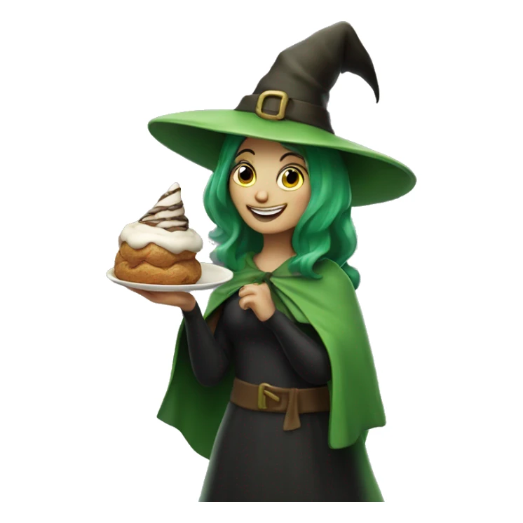 green happy witch with a cannoli in hand  sticker