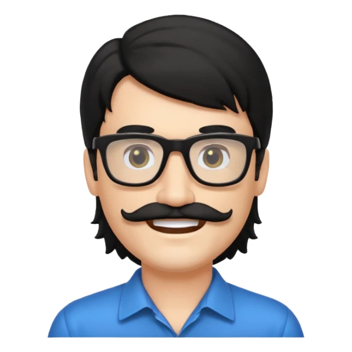 White man with black mullet and mustache wearing black glasses  sticker