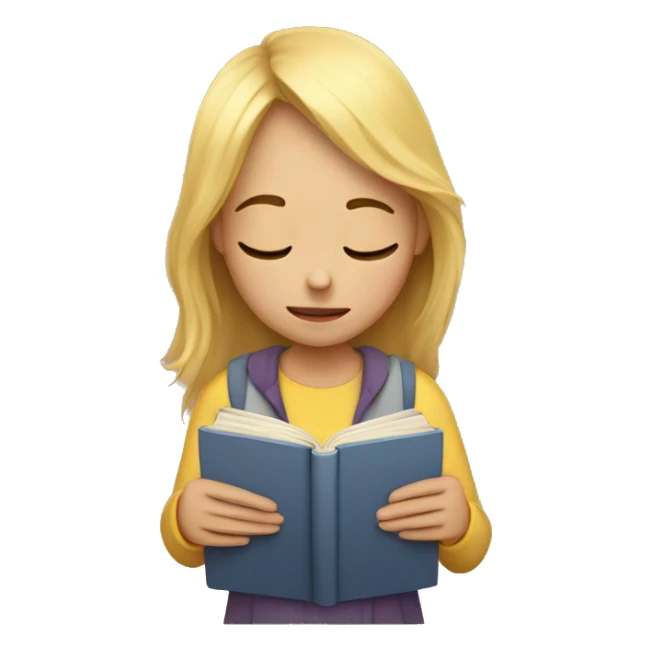 A exhausted girl holding a book in her hands sticker