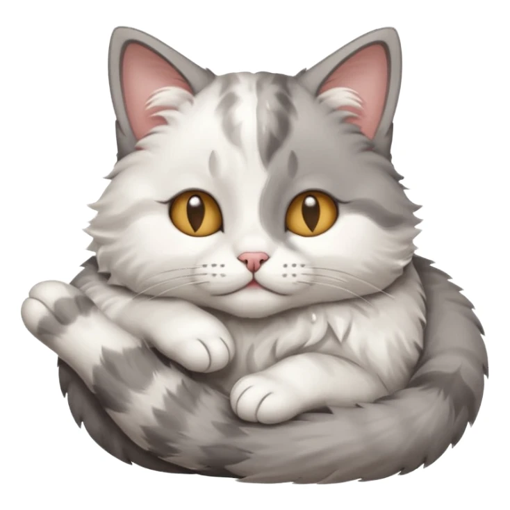 grey and white small cat with its eyes closed lying down with its paw curled and holding up his head sticker