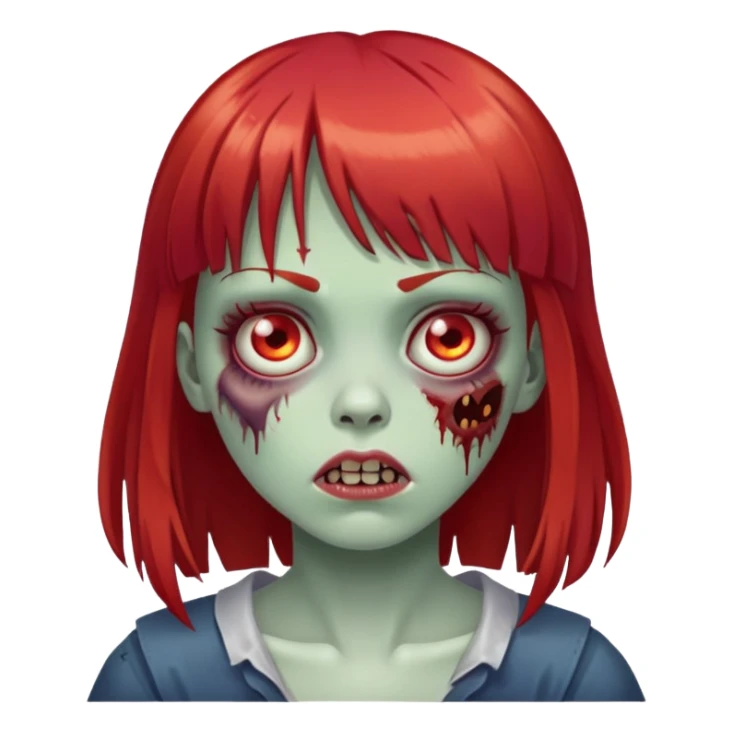 zombie girl with red hair and bangs  sticker