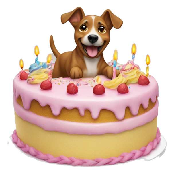 Dog jumping out of birthday cake sticker