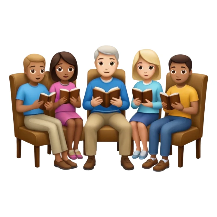 Room of people sitting in chairs reading the bible sticker