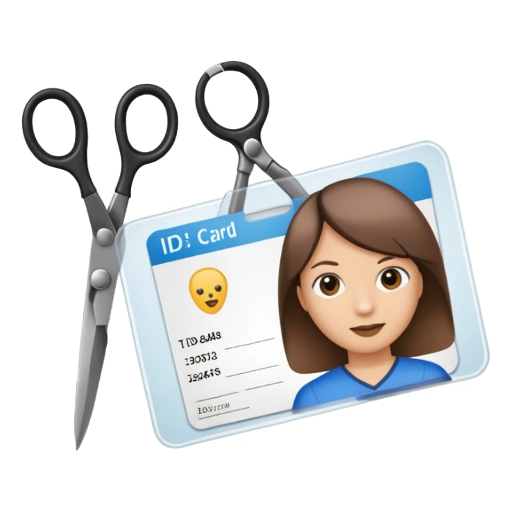 Scissors cutting an ID card in 2 parts .hyper realistic sticker