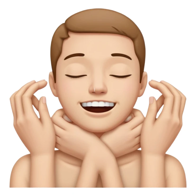 hands holding neck with eyes closed with teeth showing together  sticker