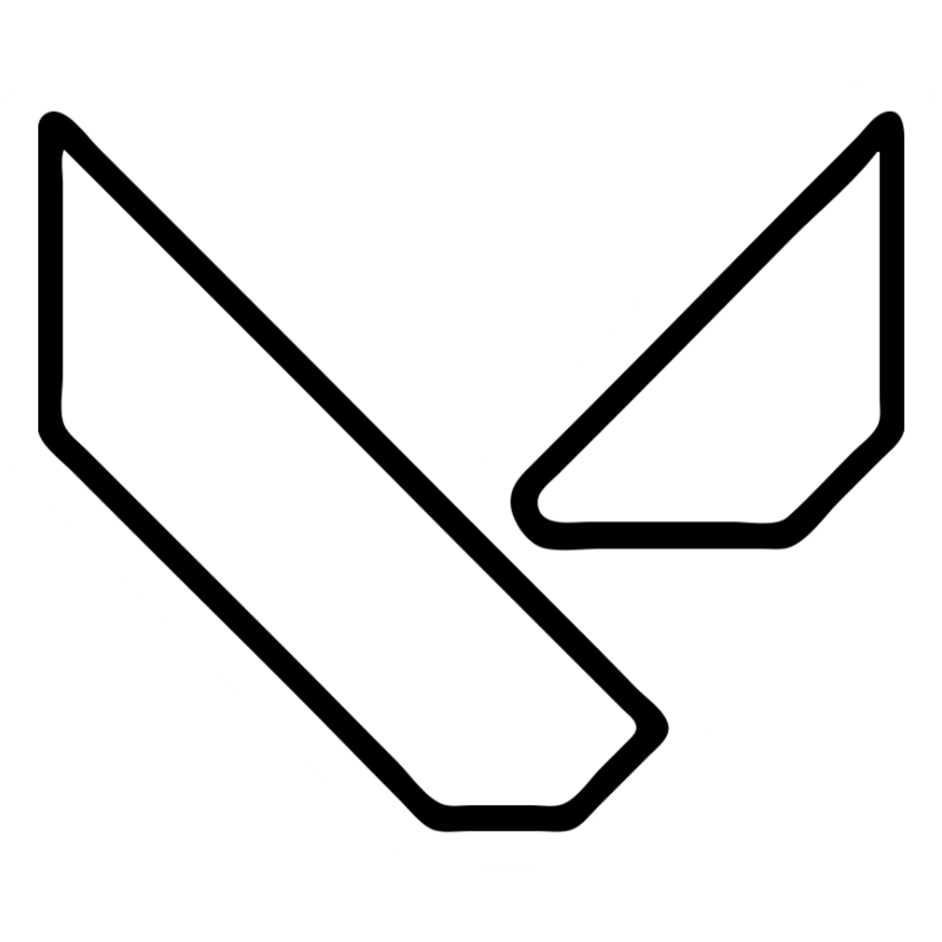 Valorant-inspired logo featuring the letter V, black outlined icon style, no fill, bold and sharp lines, minimalist, suitable for an app icon sticker