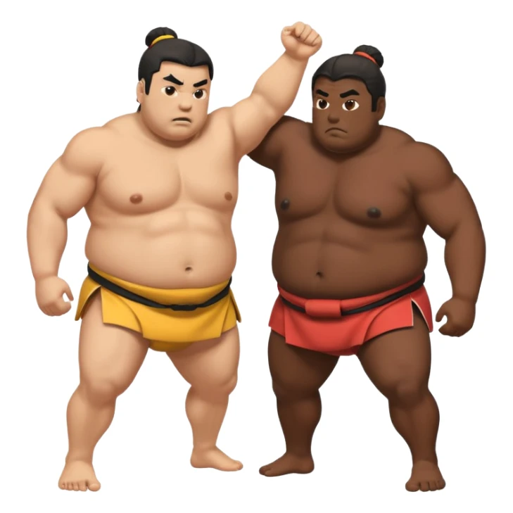 two sumo wrestlers fighting, simple expressive emoji style, no text sticker