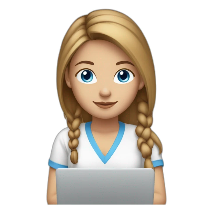 front-view-of-young-white-tan-woman-blue-eyes-brown-pony-tail-using-a-laptop sticker