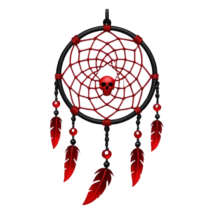 Blood-red, bloody, obsidian-black, edgy, dream catcher, red gemstones, black wires, black threads, tiny skulls, sticker