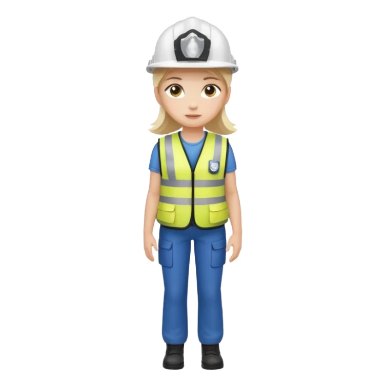Girl full body standing with her white security helmet and security vest on sticker