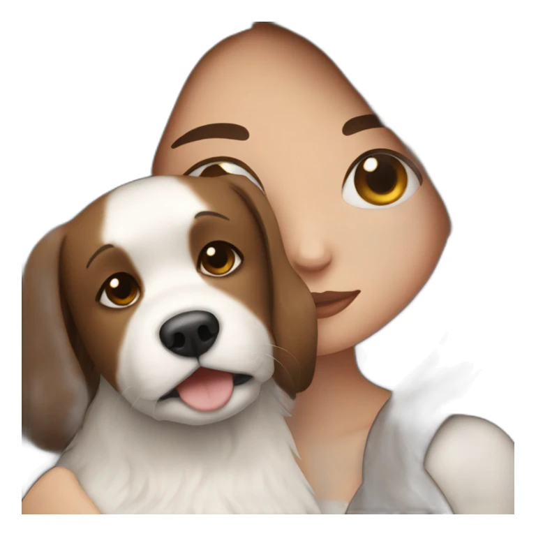 long brown hair girl cuddling a black and white dog sticker