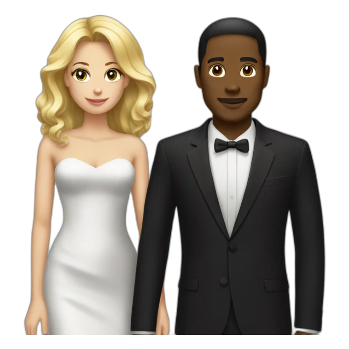 Black man with blond woman in black tie event sticker