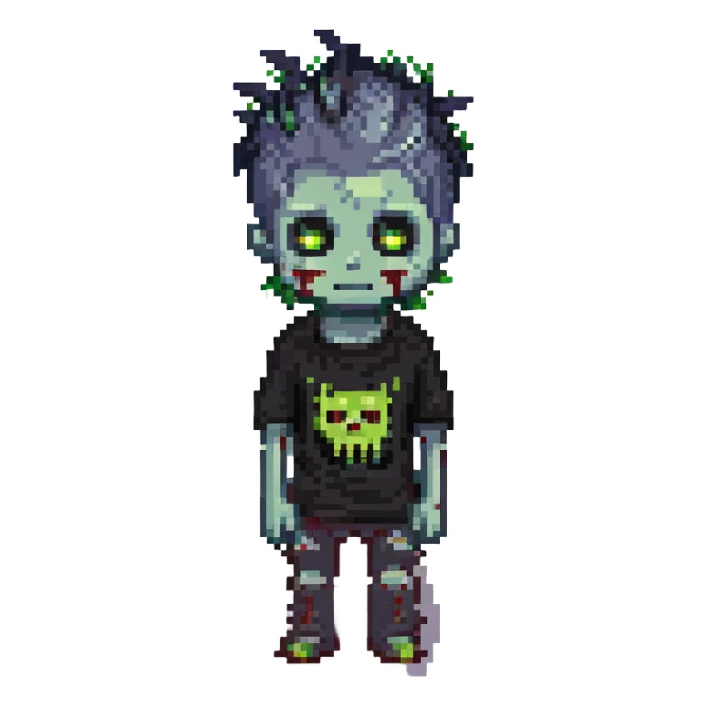 zombie boy with spiky emo hair and black shirt sticker