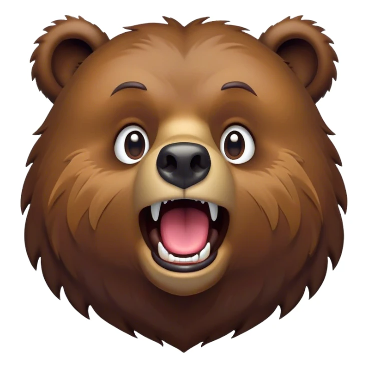 Cinematic Comical Grizzly Bear Portrait Emoji, Head tilted dramatically with an exaggeratedly amused expression, featuring a striking, rugged deep brown fur with bold fur texture, wide, expressive eyes filled with playful disbelief, Simplified yet hilariously expressive features, highly detailed, glowing with a slightly sassy glow, high shine, dramatic yet playful, stylized with an air of cheeky wilderness mischief, bright and endearing, soft glowing outline, capturing the essence of a spirited and over-the-top grizzly, so meme-worthy it feels like it could roar its way into internet fame instantly! sticker
