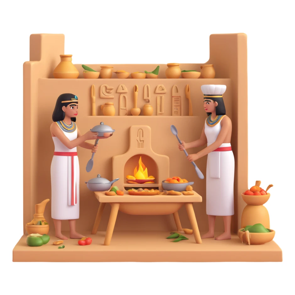 ancient Egyptian cooking scene in hieroglyphic style sticker