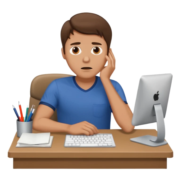 A white man with brown hairs  sits at his desk in shock sticker