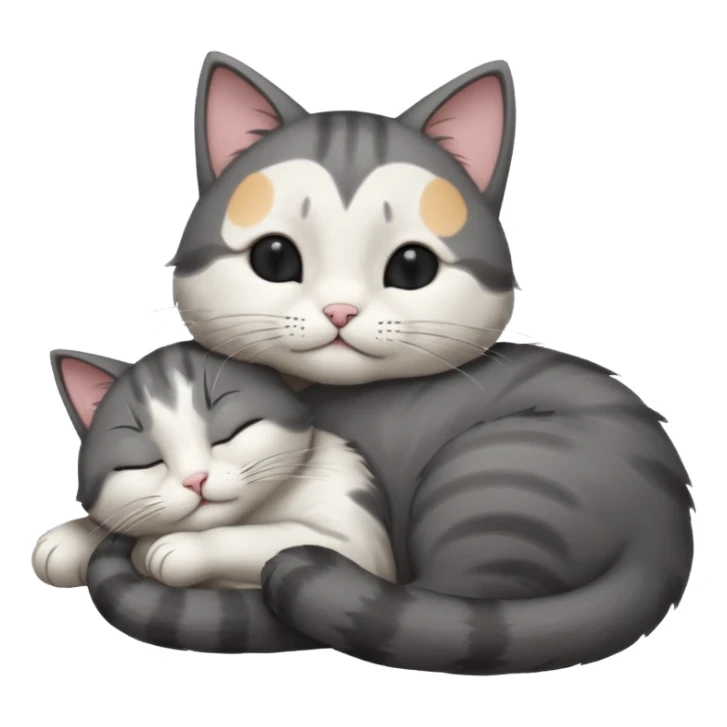 dark grey and white small cat with its eyes closed lying down leaning on its elbow with its paw curled under its head holding it up sticker