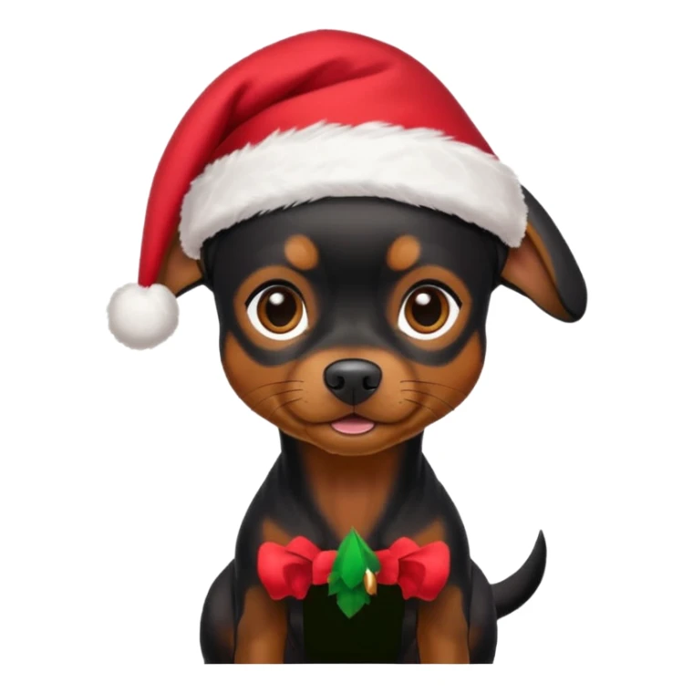 miniature black pinmcher in santa aht sticker