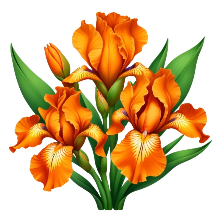 big bouquet Vibrant Orange Iris, luxuriant, leaf, bud sticker