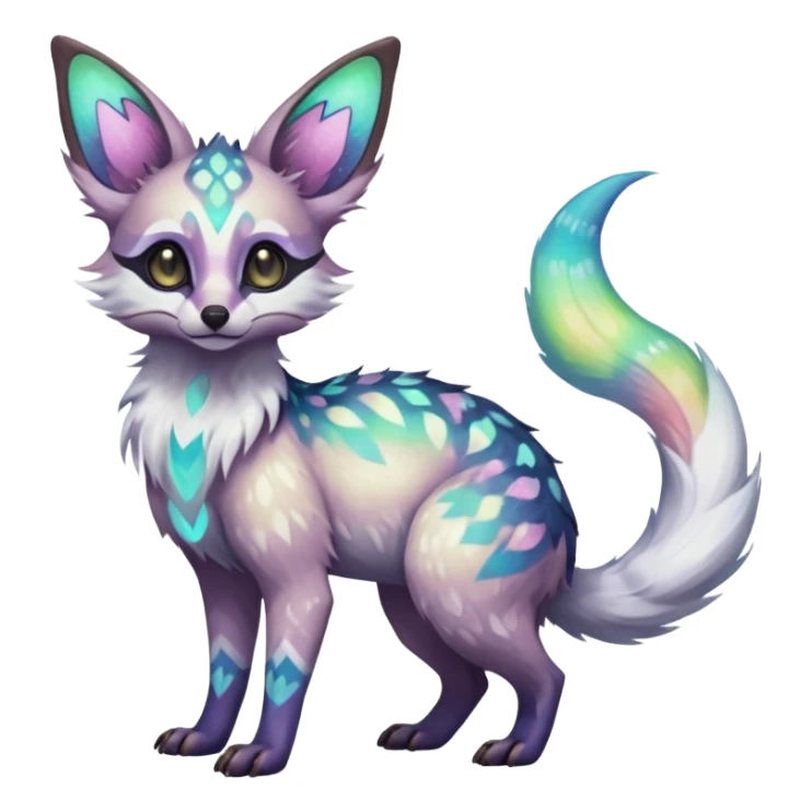 Rare realistic pretty beautiful gorgeous iridescent white exotic epic aesthetic colorful Trico-Genet-Eevee-Genet-species-Fakemon-hybrid-creature, with intricate tattoo markings, full body sticker