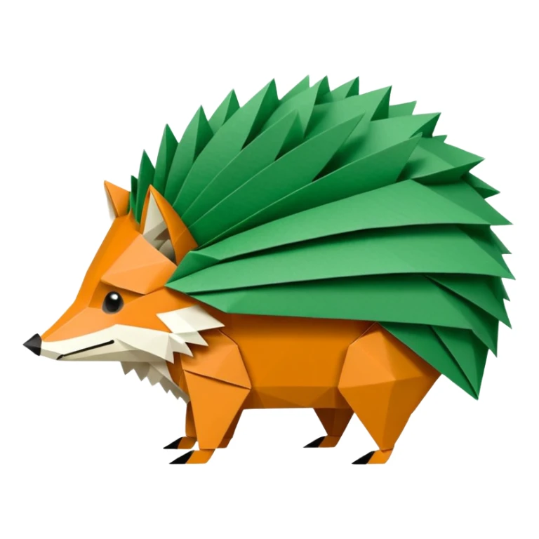 origami hedgehog half fox half hedgehog in color green #A8FBD3 the tail of fox sticker