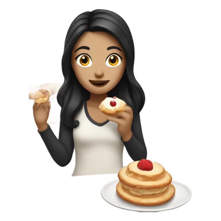 white girl with black hair eating pastry sticker