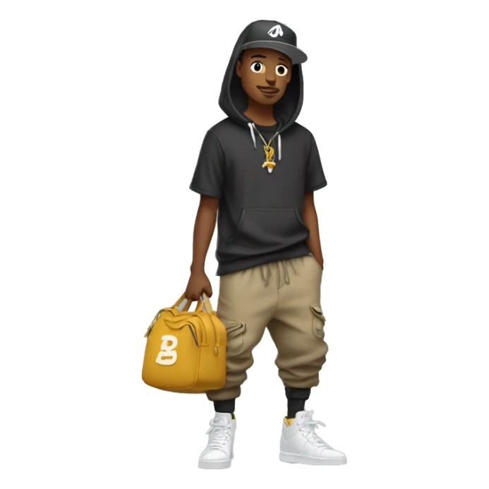 Person wearing clothes with hip hop cursive font style clothes sticker