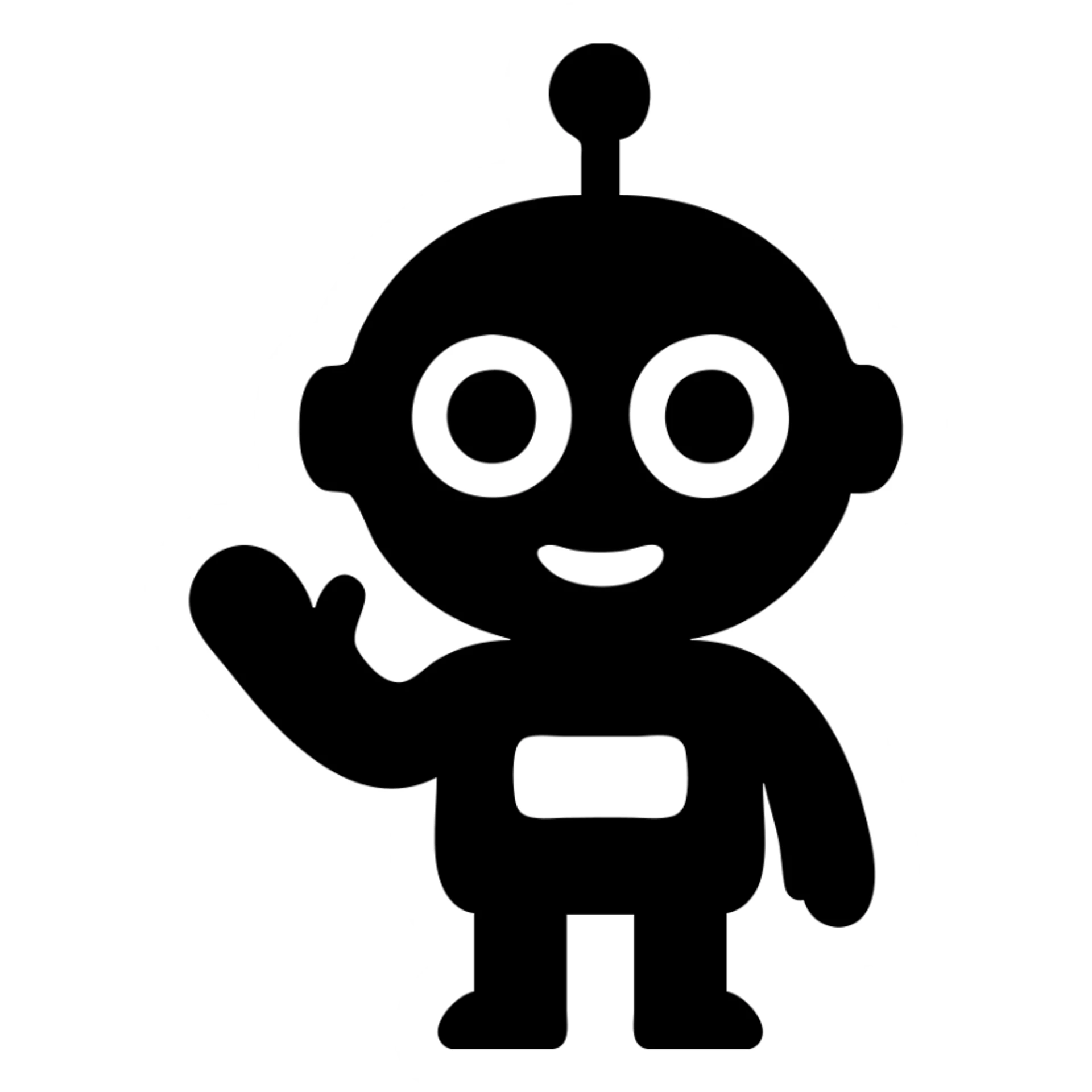 A cute, cartoonish, and friendly robot with a round head, big expressive eyes, and a small body, giving off a welcoming and helpful vibe sticker