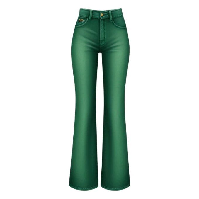 Realistic long Wide leg high waisted green velour jeans, isolated sticker