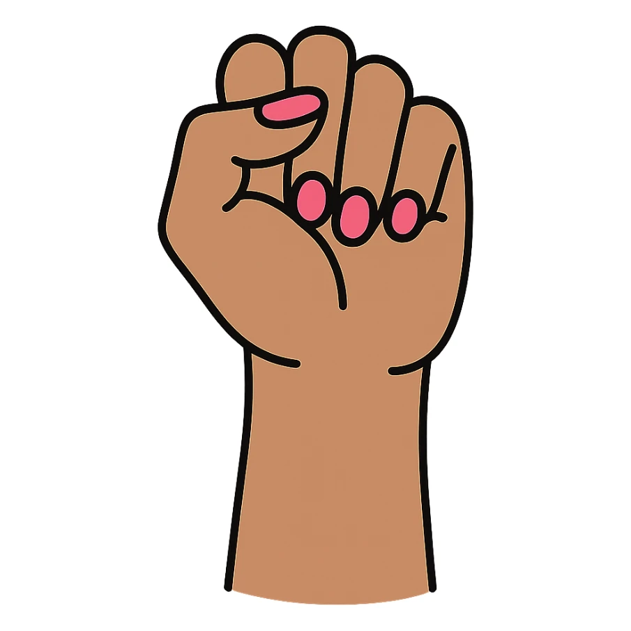 girl power, raised fist with pink nails, no background sticker
