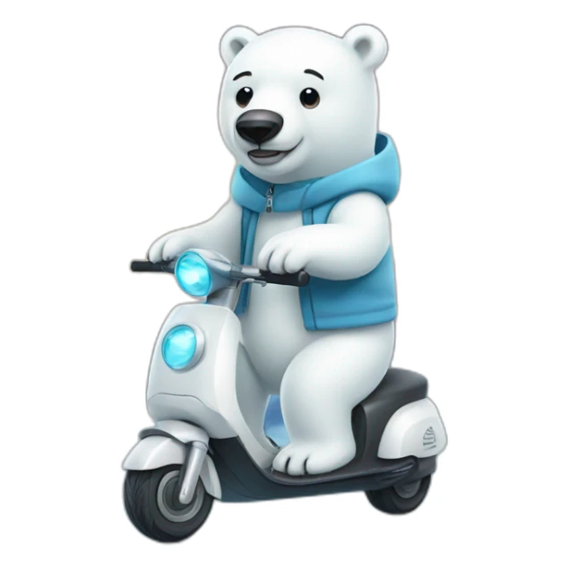 Polar bear wearing hoodie and cap on electric scooter sticker