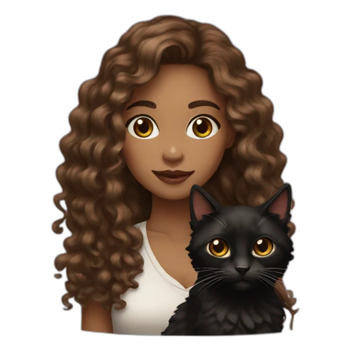 woman light brown skin long dark curly hair with black cat sticker