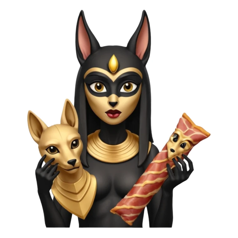  mean Short-eared Black fur beautiful female alien anubis statue posed biting on bacon packaging  sticker