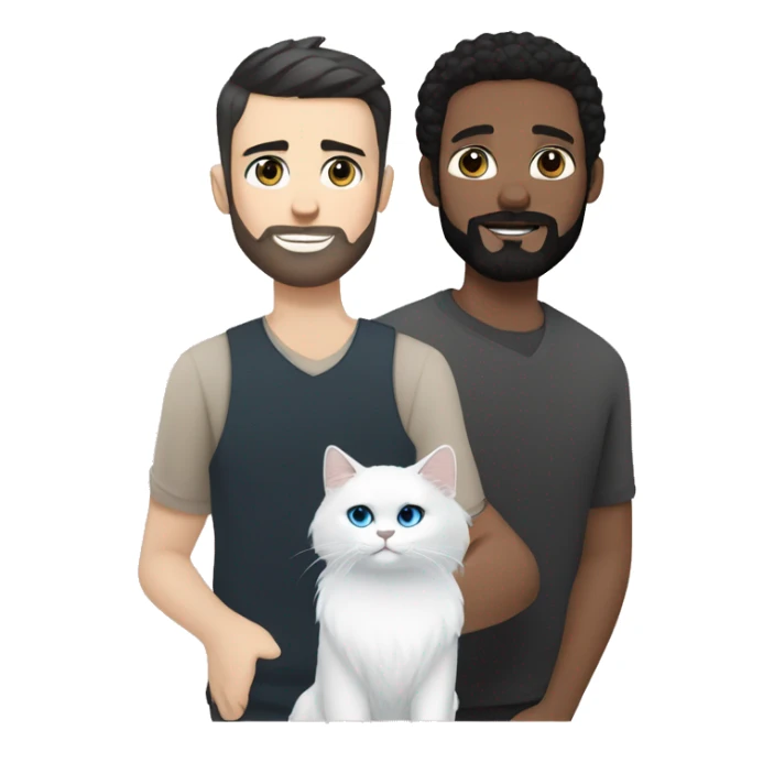 A guy with a black earing and black short hair and black beard and holding a all white Siberian cat with blue eyes  sticker