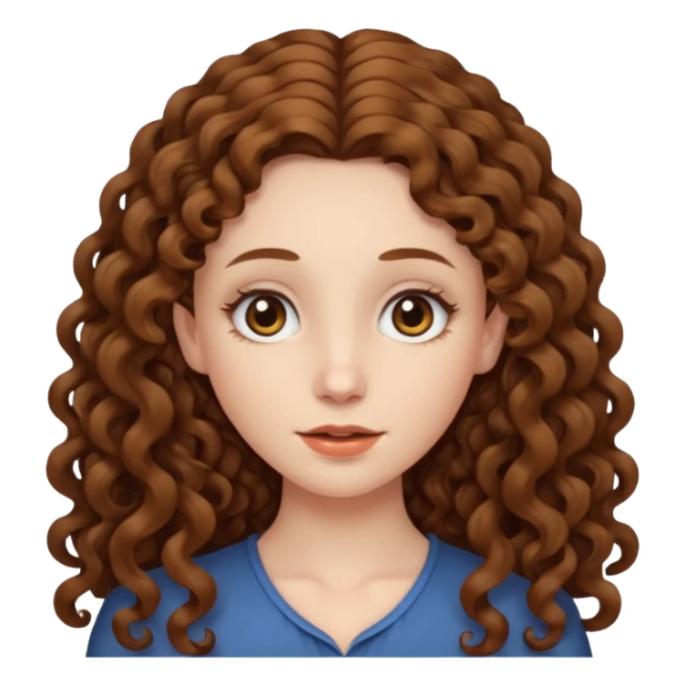 pale woman with brown curly very long hair, middle part sticker