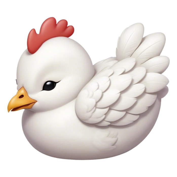 Meme-Worthy Cute Sleeping White Chicken Portrait Emoji, Head resting peacefully with a contented smile, showcasing a delightfully compact build and a luxuriously soft white plumage, eyes shut in a serene, restful nap, Simplified yet hilariously adorable features, highly detailed, glowing with a soft, drowsy light, high shine, relaxed and utterly lovable, stylized with an air of playful laziness, bright and heartwarming, soft glowing outline, capturing the essence of a comically sleepy chicken, so meme-worthy it feels like it could instantly become the next viral sensation of adorable slumber! sticker