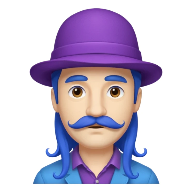 blue long haired man and purple hat and mustache sticker