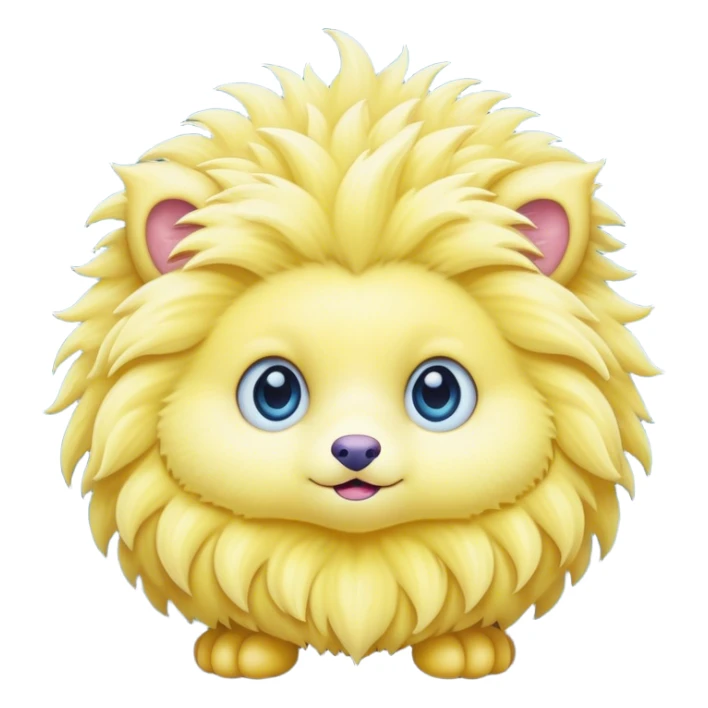 A fluffy yellow creature with big blue eyes against a deep blue background. sticker