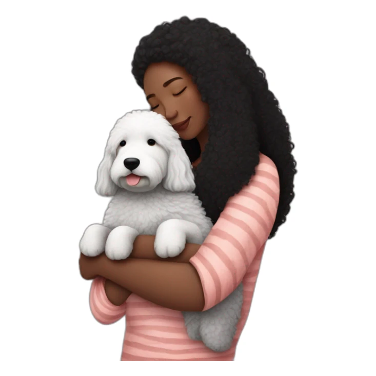 black-and-sheepadoodle-having-a-really-big-cuddle-with-lady-with-red-long-hair sticker