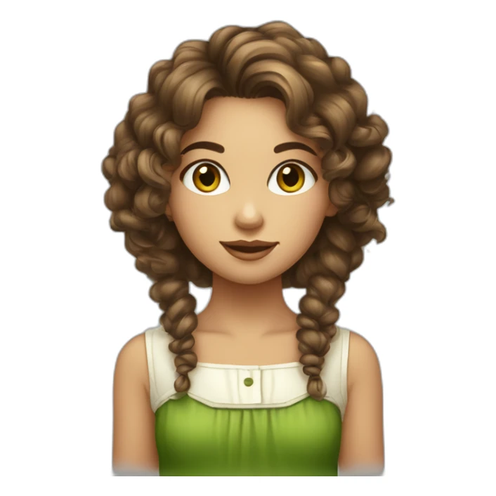 fille aux yeux verts et cheveux  bouclés brun, de peau claire sticker