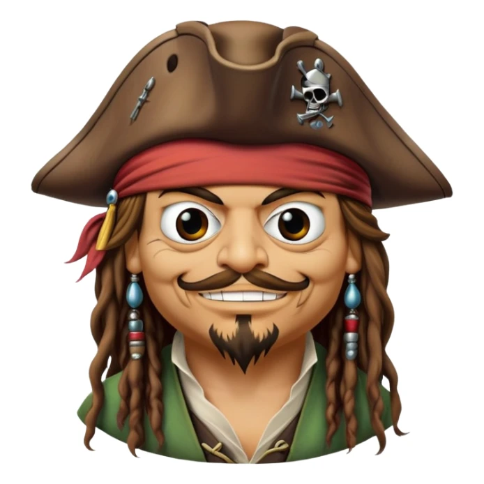 Pepe the frog, transformed into the iconic character Jack Sparrow from Pirates of the Caribbean with goatee and iconic smirk sticker