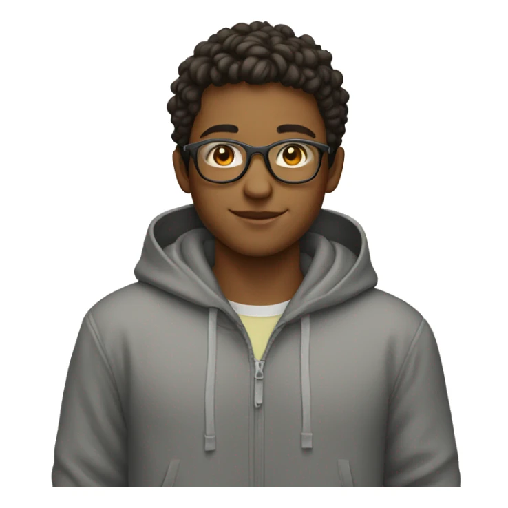 smiling boy in hoodie with glassed sticker