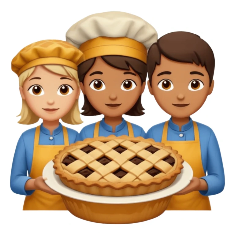 Baking community humanless avatar in vibrant style illustration. Pie, cookie, and muffin warm golden tones, simple shapes, flat design, high contrast. sticker