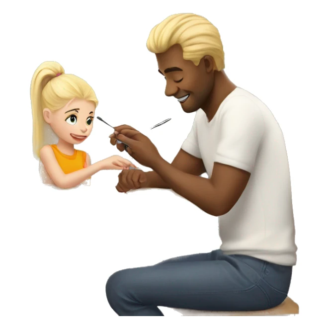 blonde daughter paints blonde dad's nails sticker